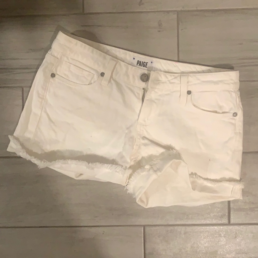 PAIGE Frayed Hem Denim Shorts